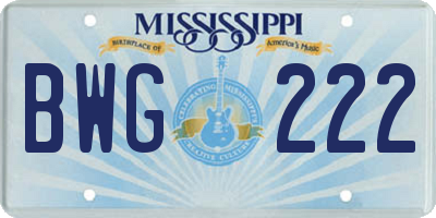MS license plate BWG222