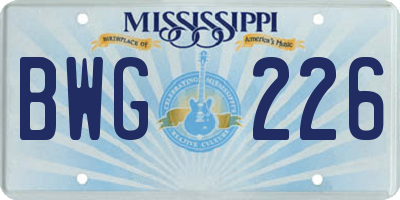 MS license plate BWG226