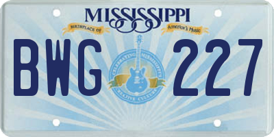 MS license plate BWG227