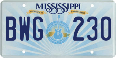 MS license plate BWG230