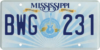 MS license plate BWG231