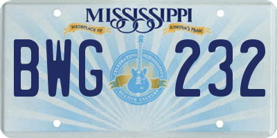 MS license plate BWG232
