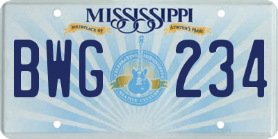MS license plate BWG234