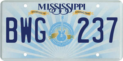 MS license plate BWG237