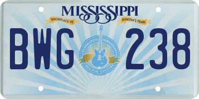 MS license plate BWG238