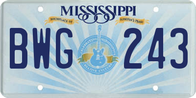 MS license plate BWG243