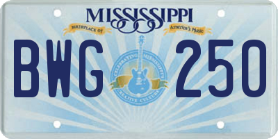 MS license plate BWG250