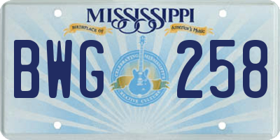 MS license plate BWG258