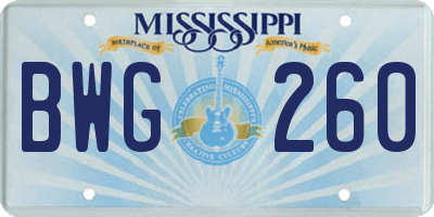 MS license plate BWG260