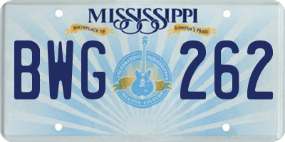MS license plate BWG262