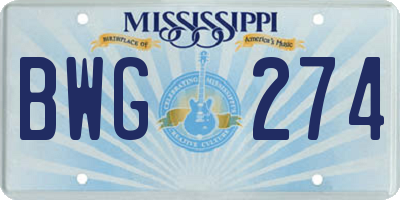 MS license plate BWG274