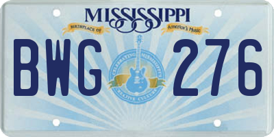 MS license plate BWG276