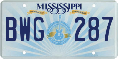 MS license plate BWG287