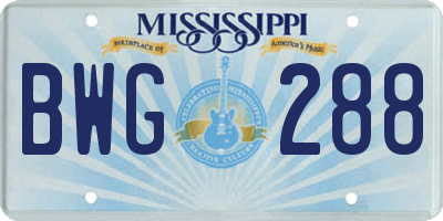 MS license plate BWG288