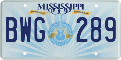 MS license plate BWG289