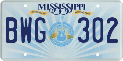 MS license plate BWG302