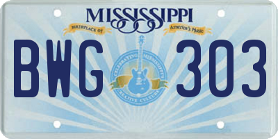 MS license plate BWG303