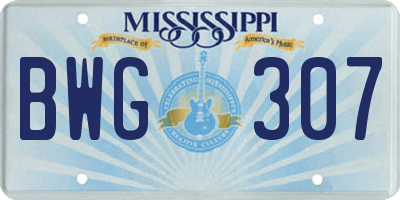 MS license plate BWG307
