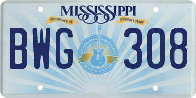 MS license plate BWG308