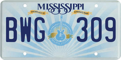 MS license plate BWG309