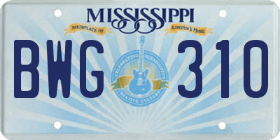 MS license plate BWG310