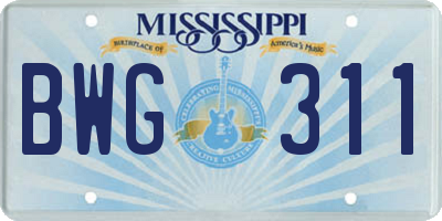 MS license plate BWG311