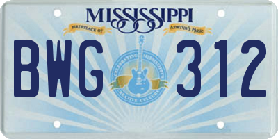 MS license plate BWG312