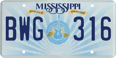 MS license plate BWG316