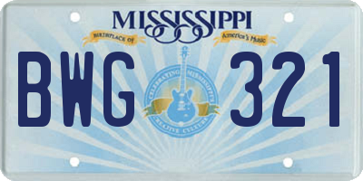 MS license plate BWG321