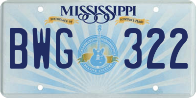 MS license plate BWG322