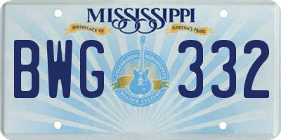 MS license plate BWG332
