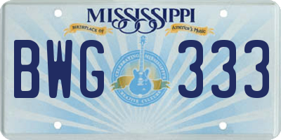 MS license plate BWG333