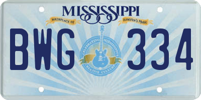 MS license plate BWG334