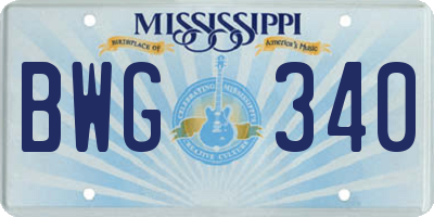 MS license plate BWG340