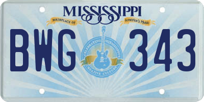 MS license plate BWG343