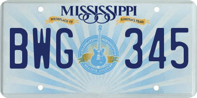 MS license plate BWG345