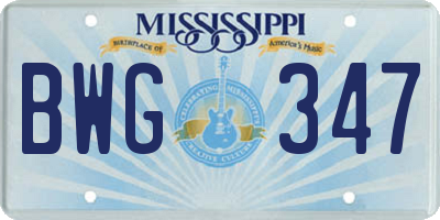 MS license plate BWG347