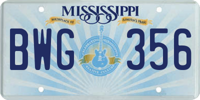 MS license plate BWG356