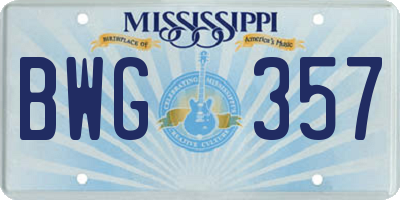 MS license plate BWG357