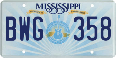MS license plate BWG358
