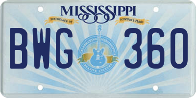 MS license plate BWG360