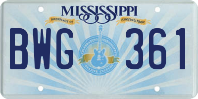 MS license plate BWG361