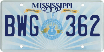 MS license plate BWG362