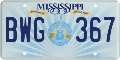 MS license plate BWG367