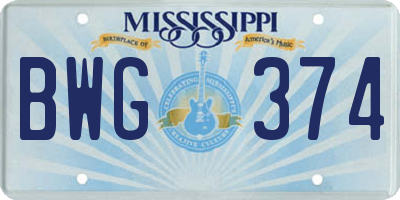MS license plate BWG374