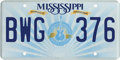 MS license plate BWG376