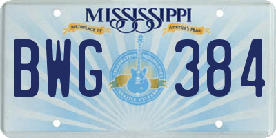 MS license plate BWG384