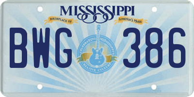 MS license plate BWG386