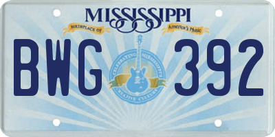 MS license plate BWG392