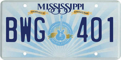 MS license plate BWG401